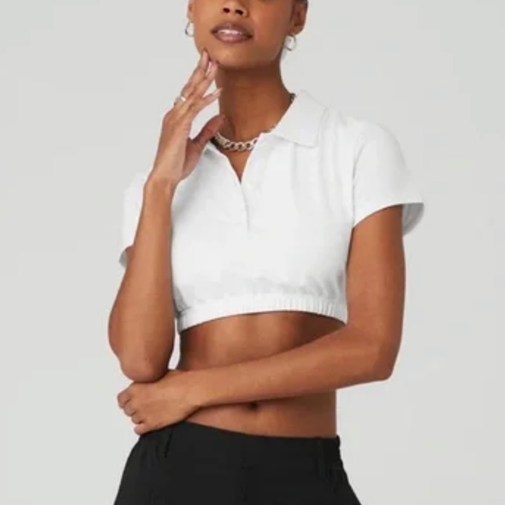 alo White Cropped Polo Top